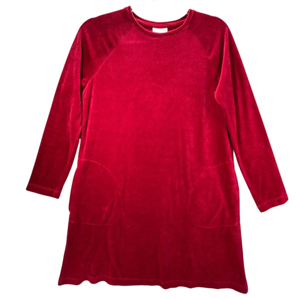 Pure Jill Bordeaux Red Velour Dress Long Sleeve Pockets Small Burgundy READ
